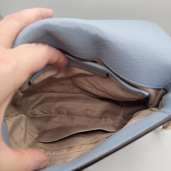 Michael Kors Pebbled Leather Half Dome Crossbody Bag Blue Gold Chain Strap - Picture 10 of 13